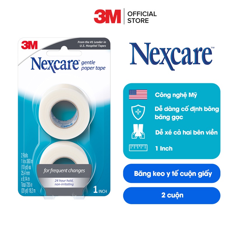 Băng cuộn y tế Nexcare 3M 25.4x9.14mm - Vỉ 2 cuộn mềm mại, xé dễ dàng, keo y tế siêu dính, thoáng khí 781-2PK