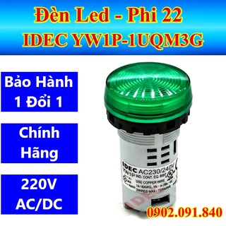 Đèn báo phẳng phi 22 Unibody bóng LED màu xanh ✴️VIP✴️ đèn nguồn IDEC YW1P-1UQM3G 220V