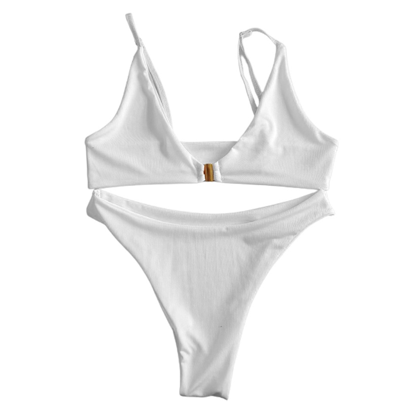 Bộ Bikini 2 Mảnh Lưng Cao Màu Trơn Phối Khóa Cài Trước Bằng Kim Loại Gợi Cảm Cho Nữ | WebRaoVat - webraovat.net.vn