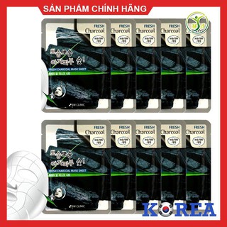 Combo 10 mặt nạ dưỡng da than hoạt tính 3W Clinic Charcoal Fresh Mask Sheet