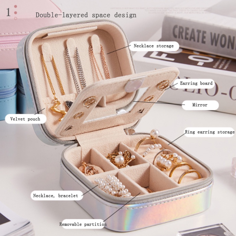 Hộp đựng trang sức bằng da thiết kế hai tầng tiện lợi