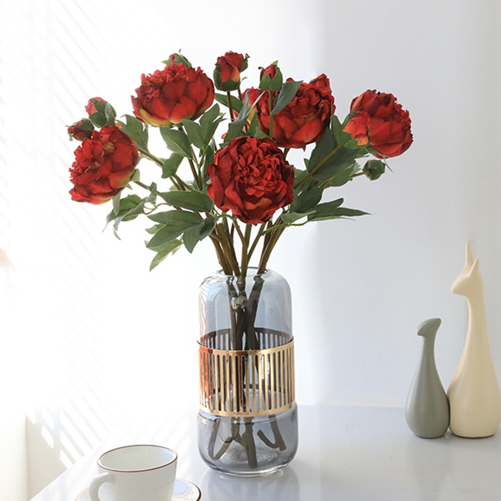 Hoa Mẫu Đơn Nhân Tạo 3 Đầu Trang Trí Bàn