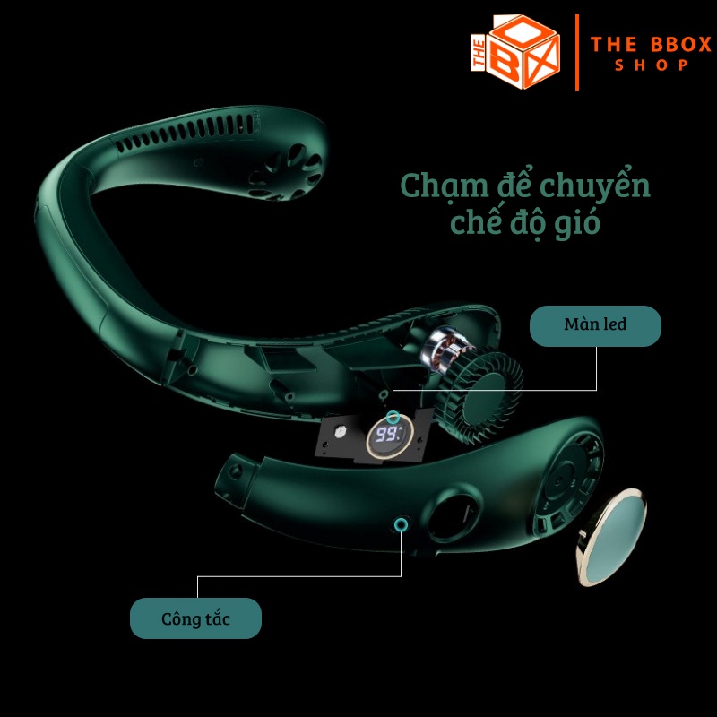 Quạt đeo cổ có đồng hồ hiển thị dung lượng pin 4000-4500mAh tạo gió cực mạnh, tiện lợi.