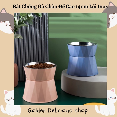 Bát Chống Gù Lõi Inox Chân Đế Cao 14cm Cho Chó Mèo - Màu Sắc Đẹp Sang Trọng - Vệ Sinh Dễ Dàng - Tháo Rời Tiện Lợi