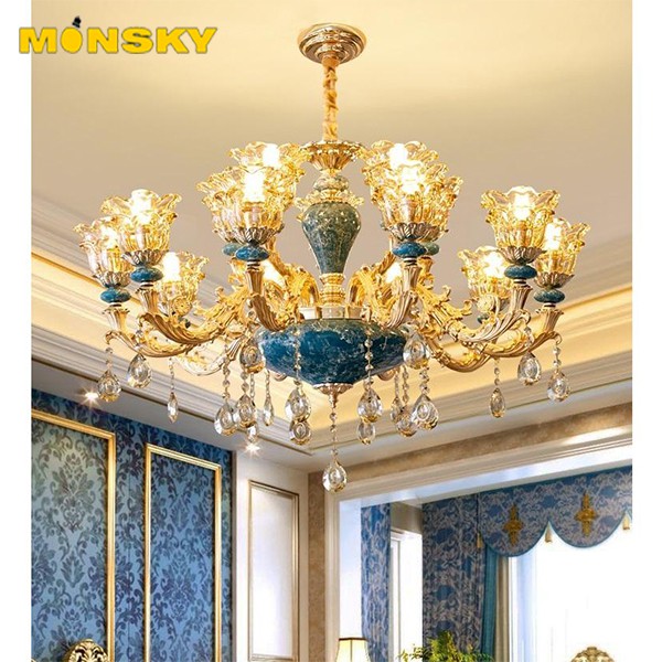 Đèn chùm trang trí MONSKY MOGANA phong cách Châu Âu hiện đại sang trọng loại 15 tay - Tặng kèm bóng LED đầy đủ