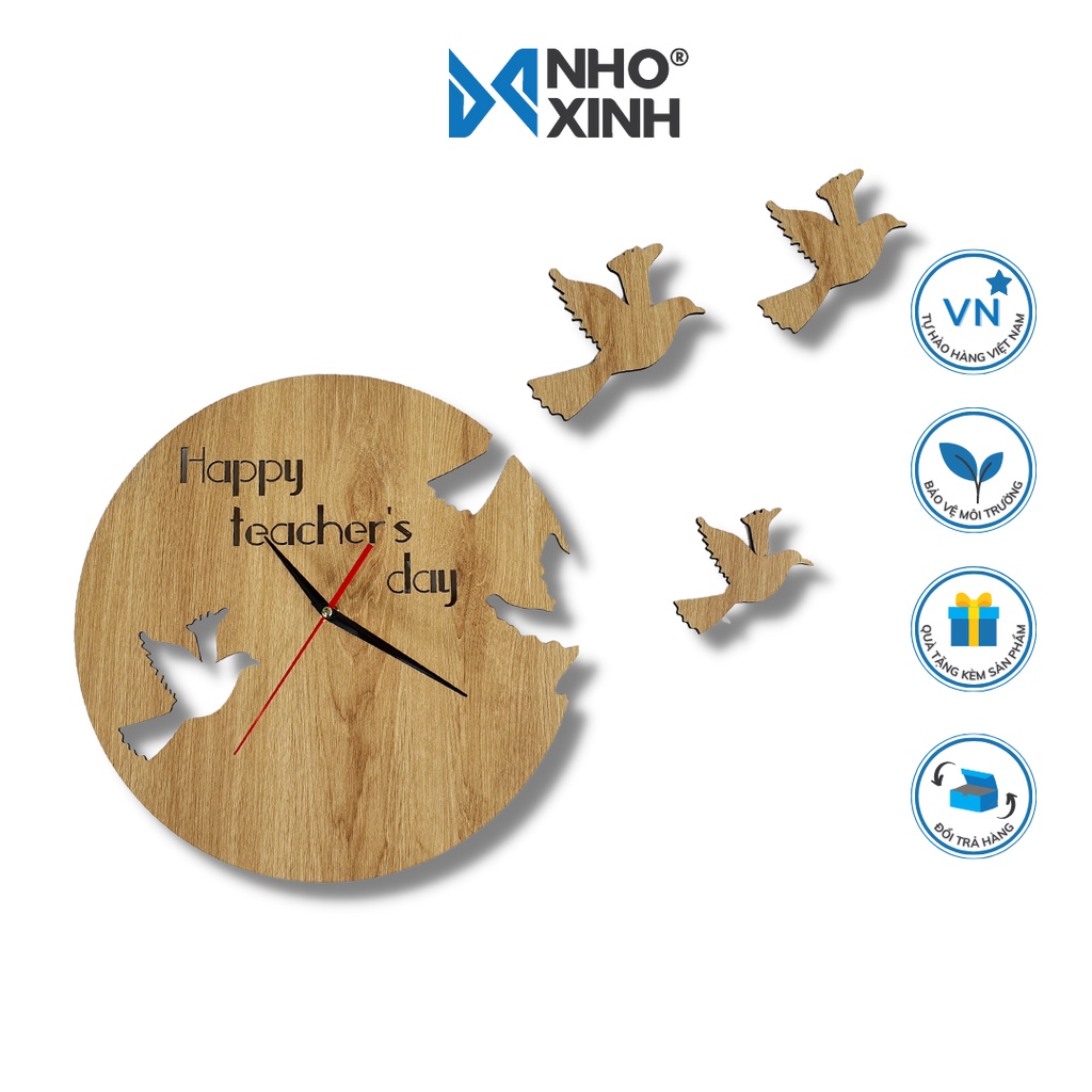 Đồng hồ treo tường trang trí, thương hiệu Nhỏ & Xinh-Chim bay 3 con quà tặng thầy cô