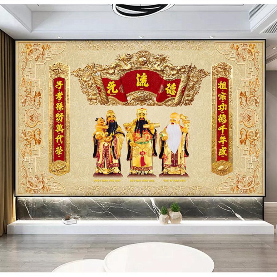 Tranh dán tường Tranh trang trí bàn thờ Phước Lộc Thọ