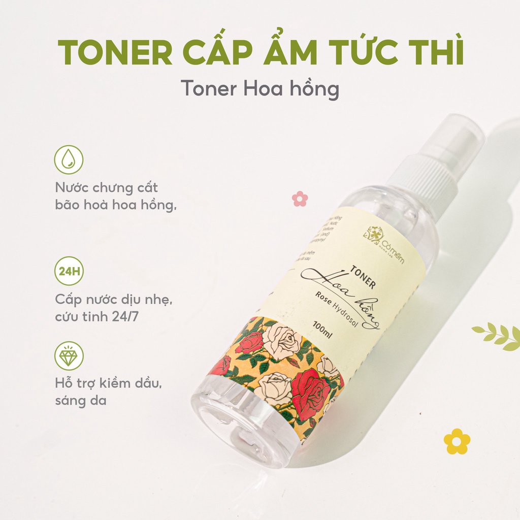 Toner Thiên Nhiên Hoa Hồng Giúp Cấp Ẩm Kiềm Dầu Cỏ Mềm 100ml