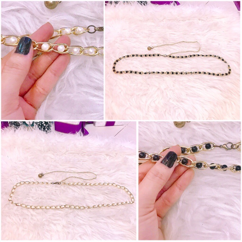 Dây nịt chuỗi ngọc đen, trắng