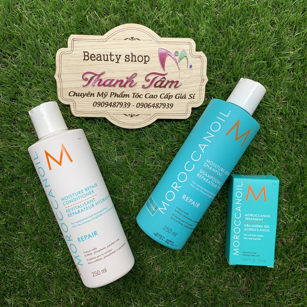 Combo Gội xả phục hồi độ ẩm Moroccanoil Repair 250mlx2 + Tinh dầu Moroccanoil Treatment 25ml