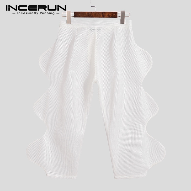 Quần dài INCERUN vải lưới xuyên thấu thiết kế gợn sóng thời trang dành cho nam