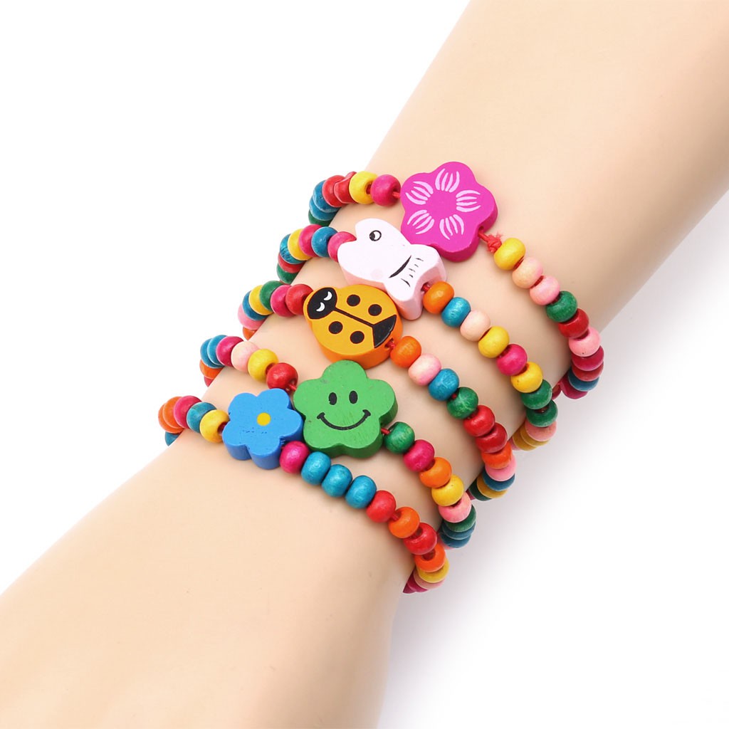 Set 5 vòng tay hạt gỗ nhiều màu dùng làm quà tặng cho bé yêu