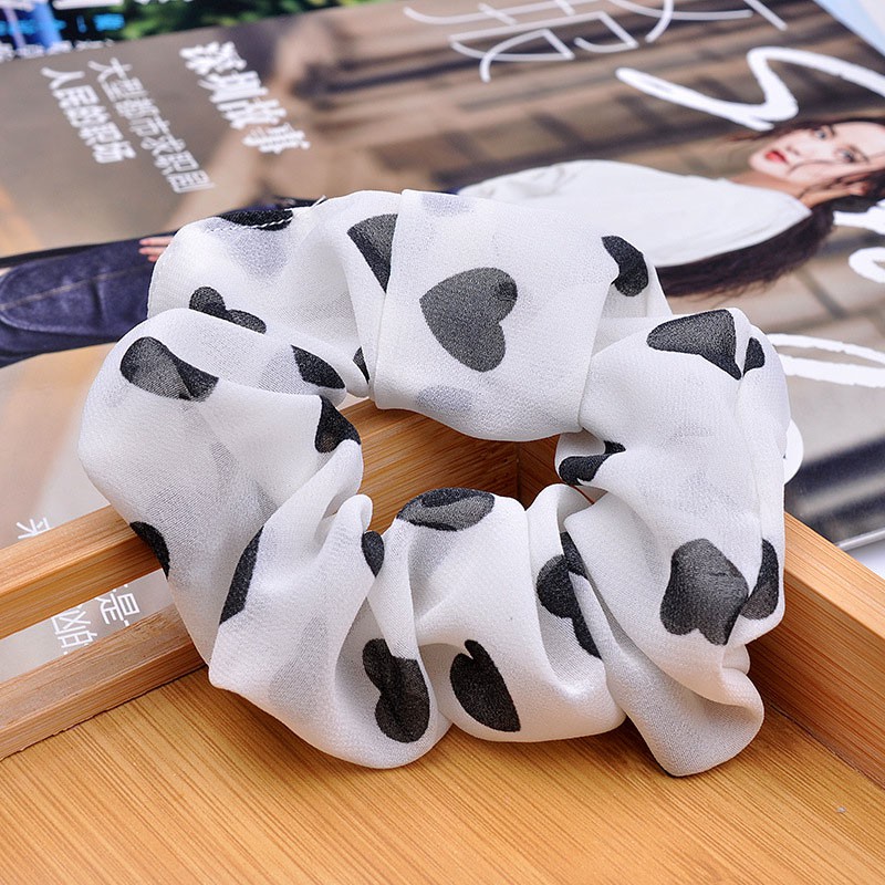 Dây Buộc Tóc Vải Chiffon Co Giãn In Hình Trái Tim