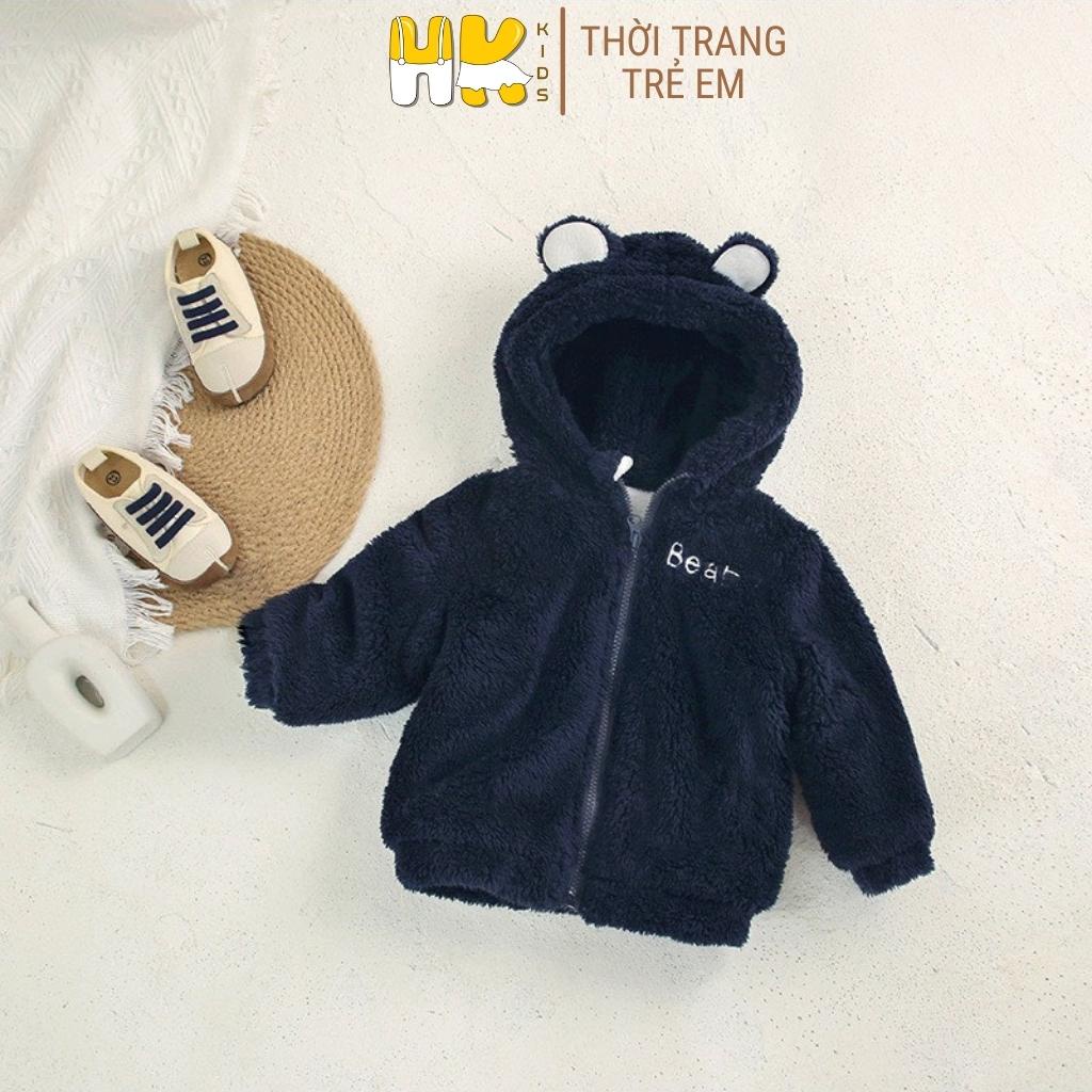 Áo khoác lông cho bé HK KIDS,  lớp lông dày dặn kèm mũ tai gấu xinh xắn cho bé từ 1-6 tuổi