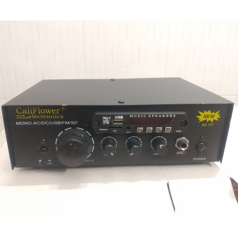 Ampli mini CaliFlower BX727 DC12V, AC220V, USB,FM,SD, có Bluetooth