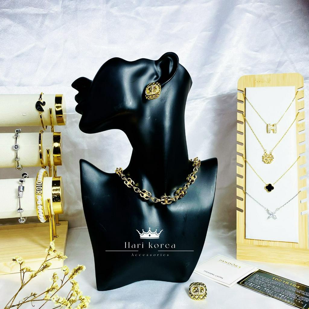 Sét khuyên tai nữ &amp; vòng cổ thương hiệu hàng cao cấp đẹp chuẩn, bộ dây chuyền bông tai nữ sang chảnh hot