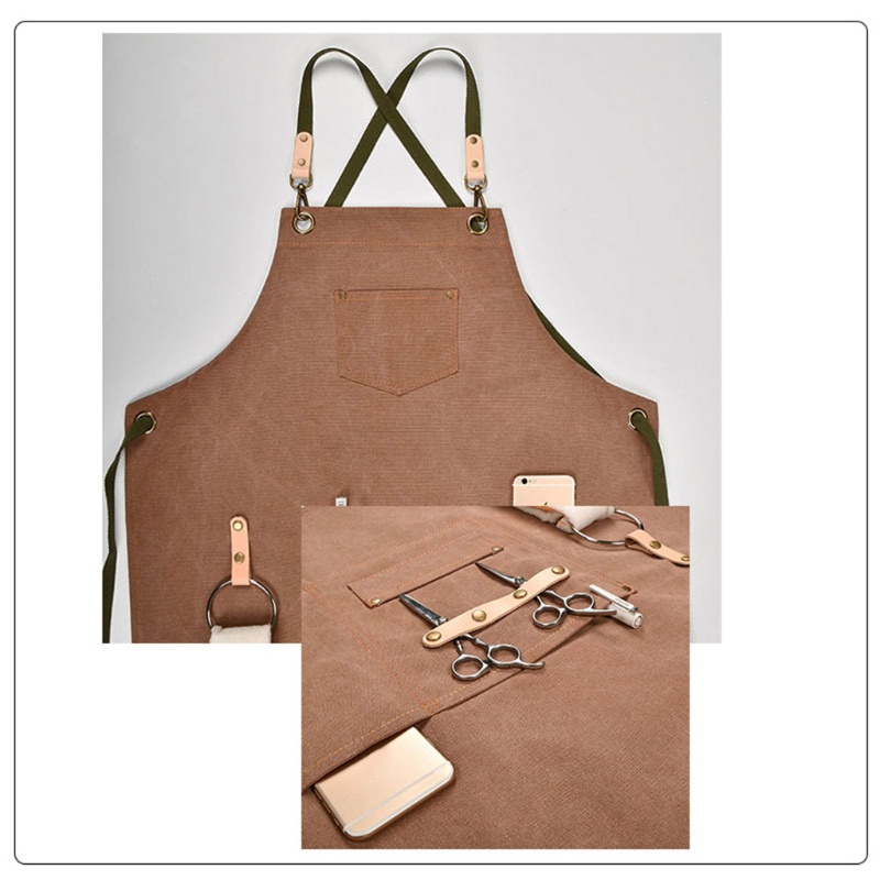 Tạp Dề Cotton Canvas Có Túi Và Dây Đeo Chéo Lưng Tùy Chỉnh Cho Nữ