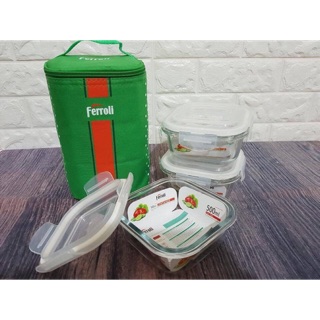 Sét 3 hôp thủy tinh 500ml có túi giữ nhiệt ferroli