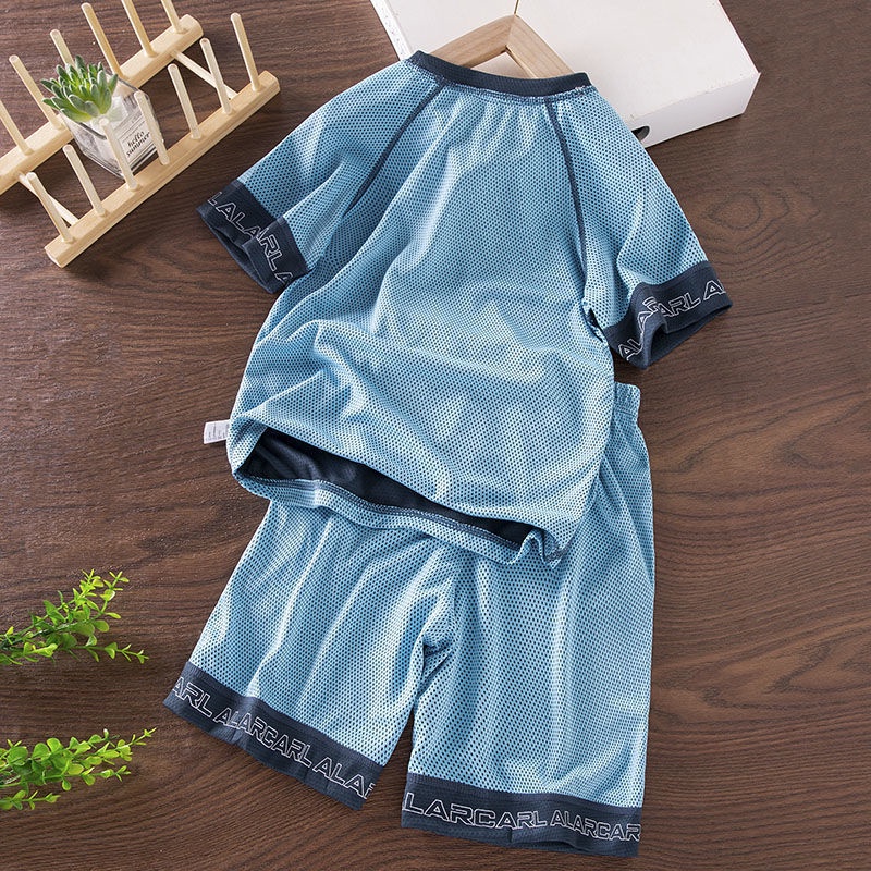 Bộ Đồ Thể Thao Áo Thun Tay Ngắn Phối Quần short Phối Lưới Nhanh Khô Cho Bé Trai