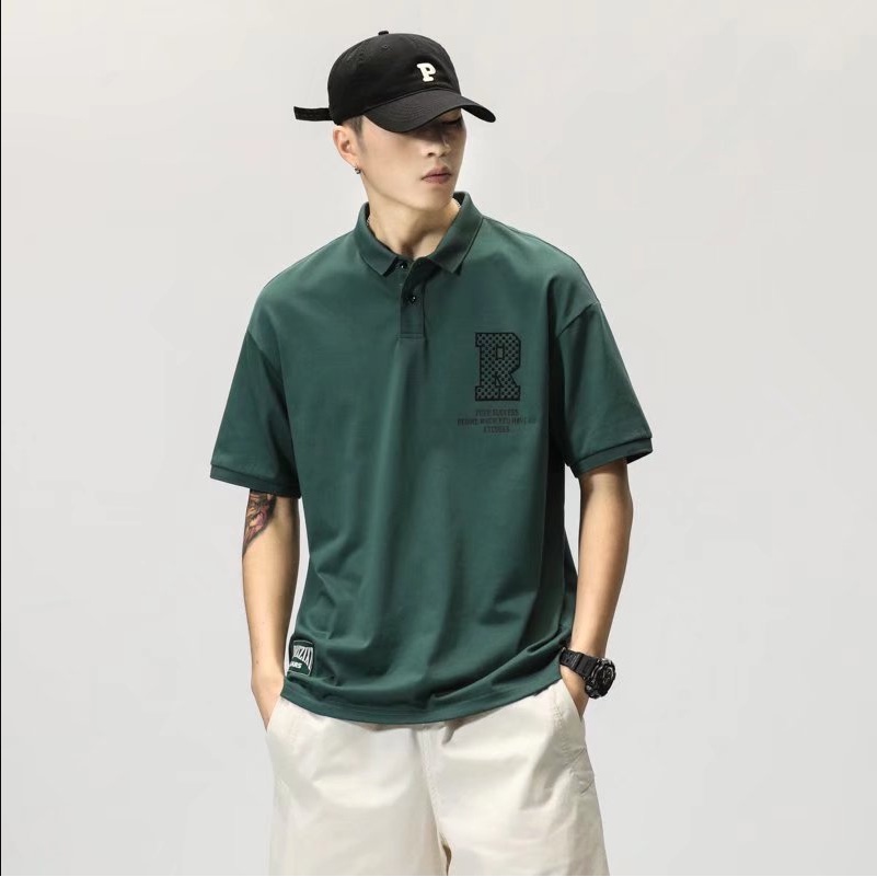 Áo Thun Polo Tay Ngắn Dáng Rộng áo thun nam có cổ In Chữ Đơn Giản áo polo Thời Trang áo phông polo nam Hàn Quốc áo thun có cổ nữ