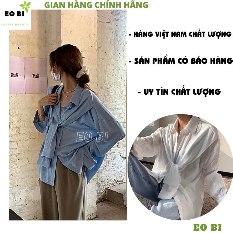 Áo Sơ Mi Nữ form rộng Lụa hàn Kiểu buộc nơ cổ đẹp dài tay ulzzang vintage hàn quốc cao cấp trơn -EOBI | BigBuy360 - bigbuy360.vn