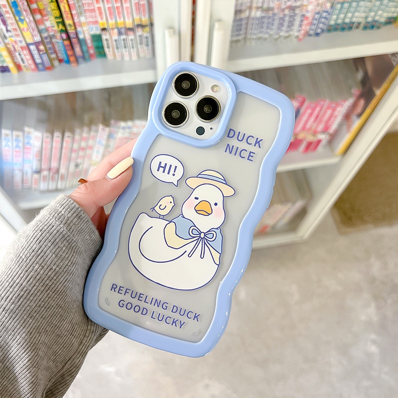 Ốp Điện Thoại Acrylic Phối Ren Họa Tiết Vịt Hoạt Hình Cho iphone 13Pro 12Promax 6 xs