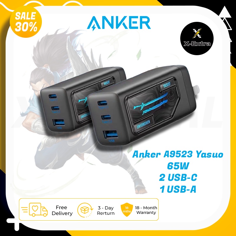 Củ sạc nhanh Anker A9523 A9521 Liên Minh Huyền Thoại (Yasuo) 65W hổ trợ PPS, QC3.0, PD20w, PD30W - Bảo Hành 12 Tháng