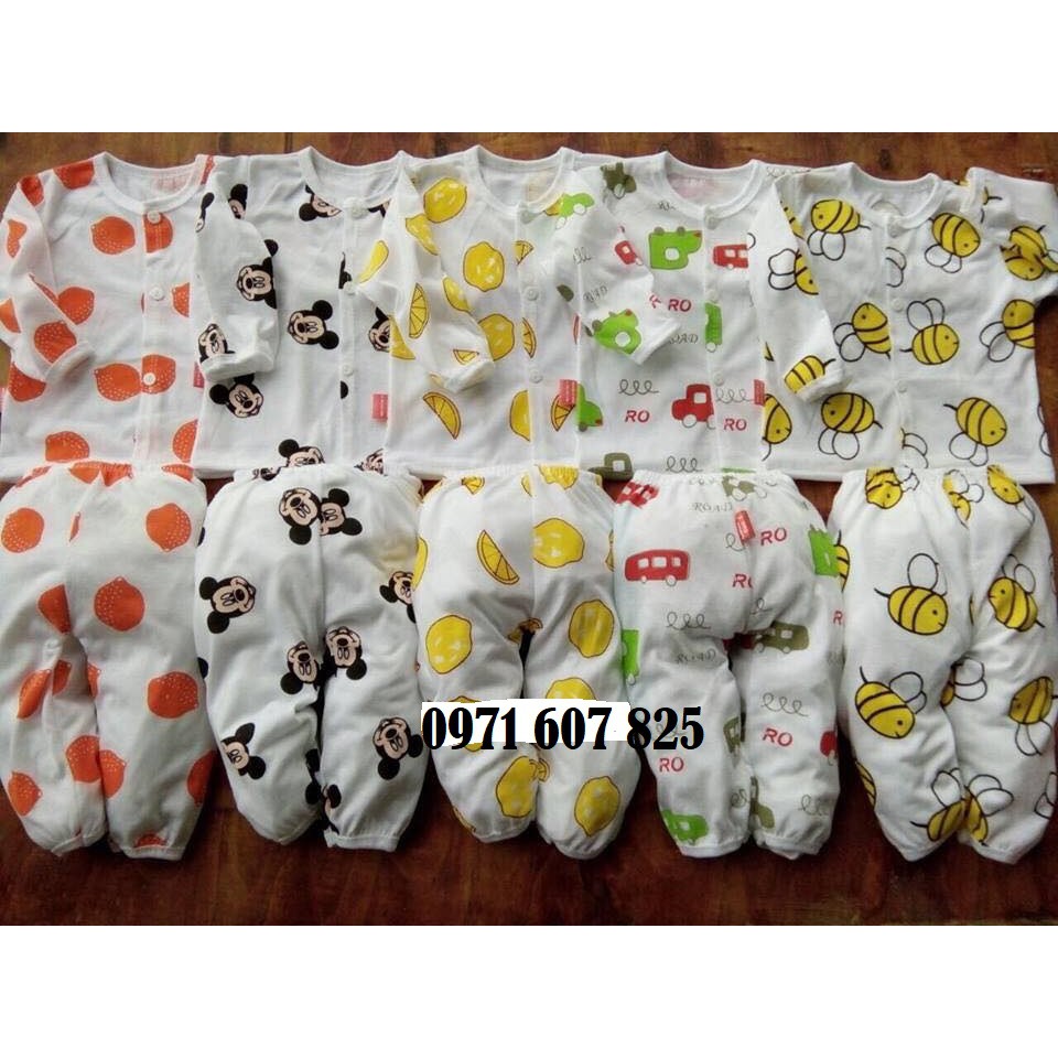 HÀNG LOẠI 1 - Set 5 bộ quần áo dài tay khuy giữa cotton 2 chiều từ 3-14kg