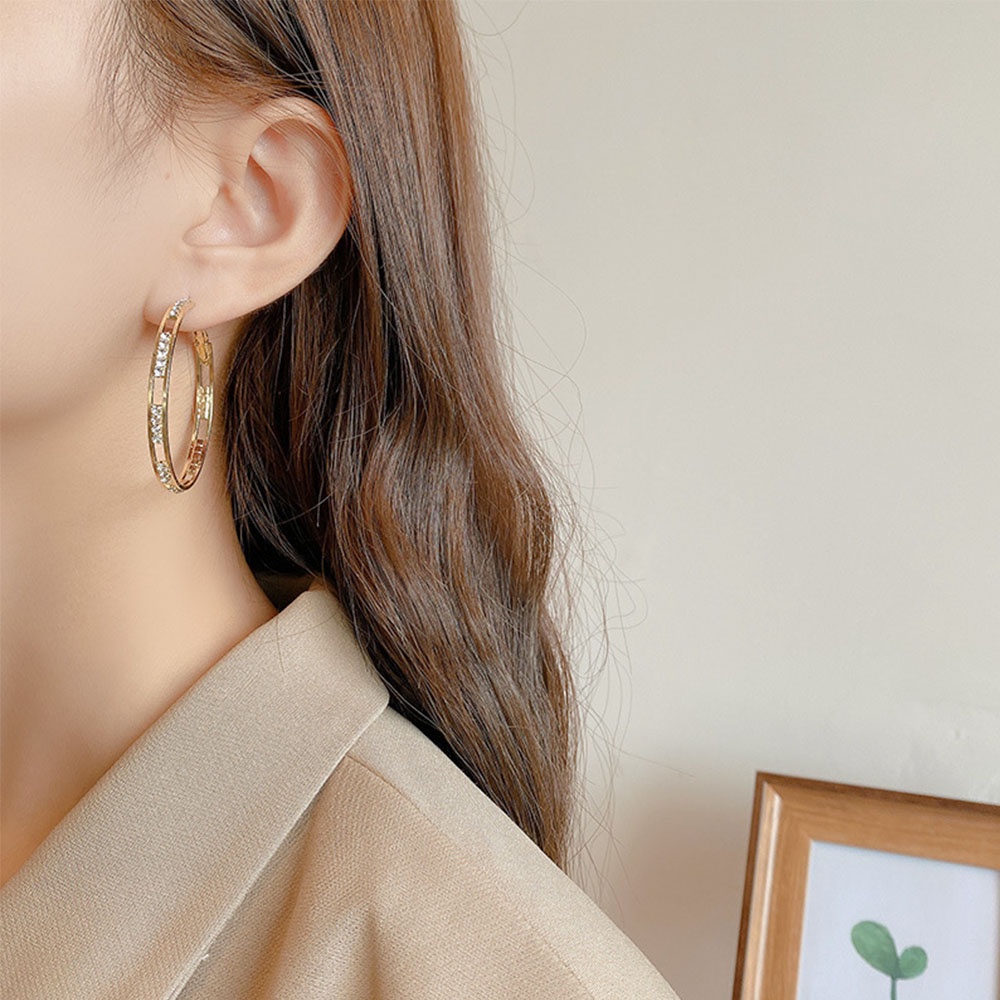 Khuyên Tai Tròn Lớn Đính Đá Pha Lê Thời Trang Cho Nữ
