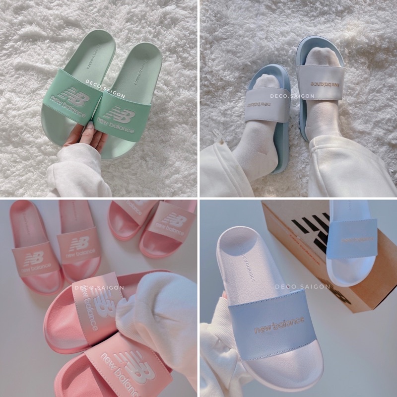 Dép quai ngang họa tiết logo NB màu Pastel cao 2cm đế Eva nhẹ, êm chân – Hỗ trợ đổi size/tặng kèm box – Deco.saigon