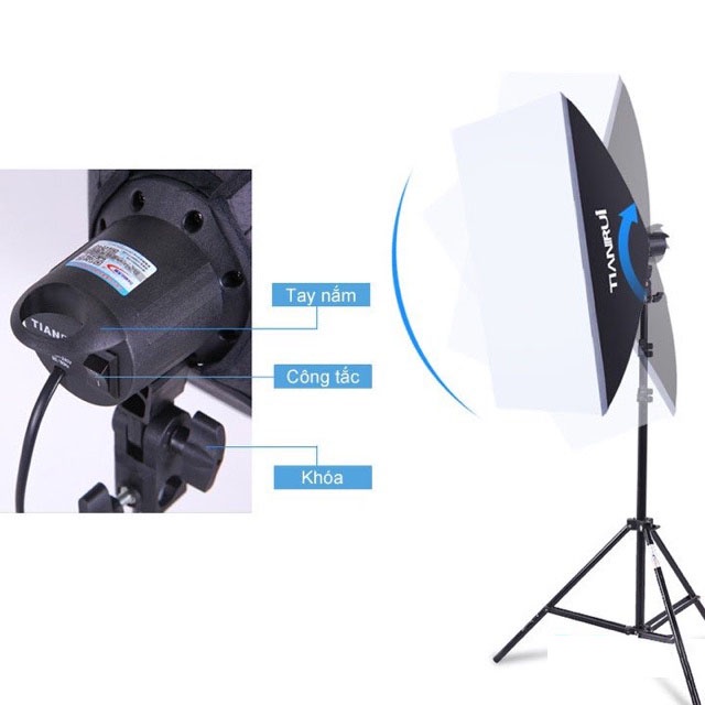 Bộ đèn studio chụp ảnh, quay phim, Livestream chuyên nghiệp, cao 2m softbox 50x70cm TIANRUI