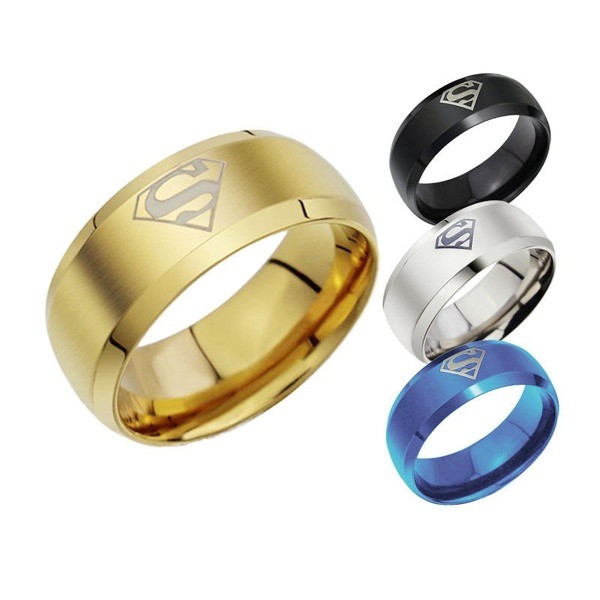 Nhẫn inox màu trơn tùy chọn in logo của Superman