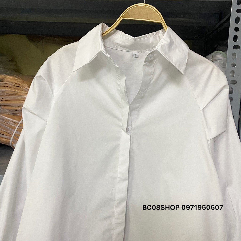 Áo Sơ Mi Trắng Tay Phồng Đuôi Tôm Basic dáng rộng có size - BC095 | BigBuy360 - bigbuy360.vn