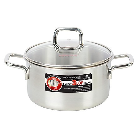Nồi Inox 3 Lớp Cao Cấp Happy Cook Alvar Nắp Kiếng 16cm N16-ALVG
