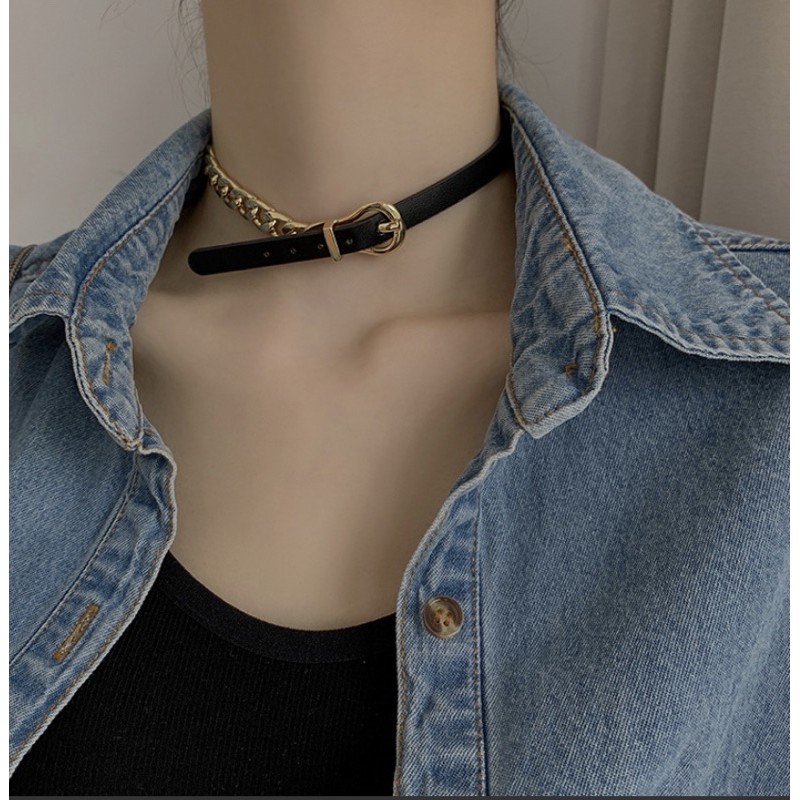 Dây chuyền bạc nữ choker phối xích phong cách hàn quốc BBstore