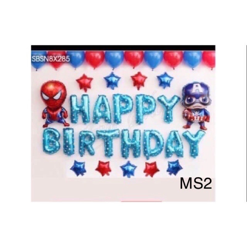 (Tặng bơm + Keo dán) Set bóng sinh nhật bé trai mẫu Captain và Người nhện (Spider man)