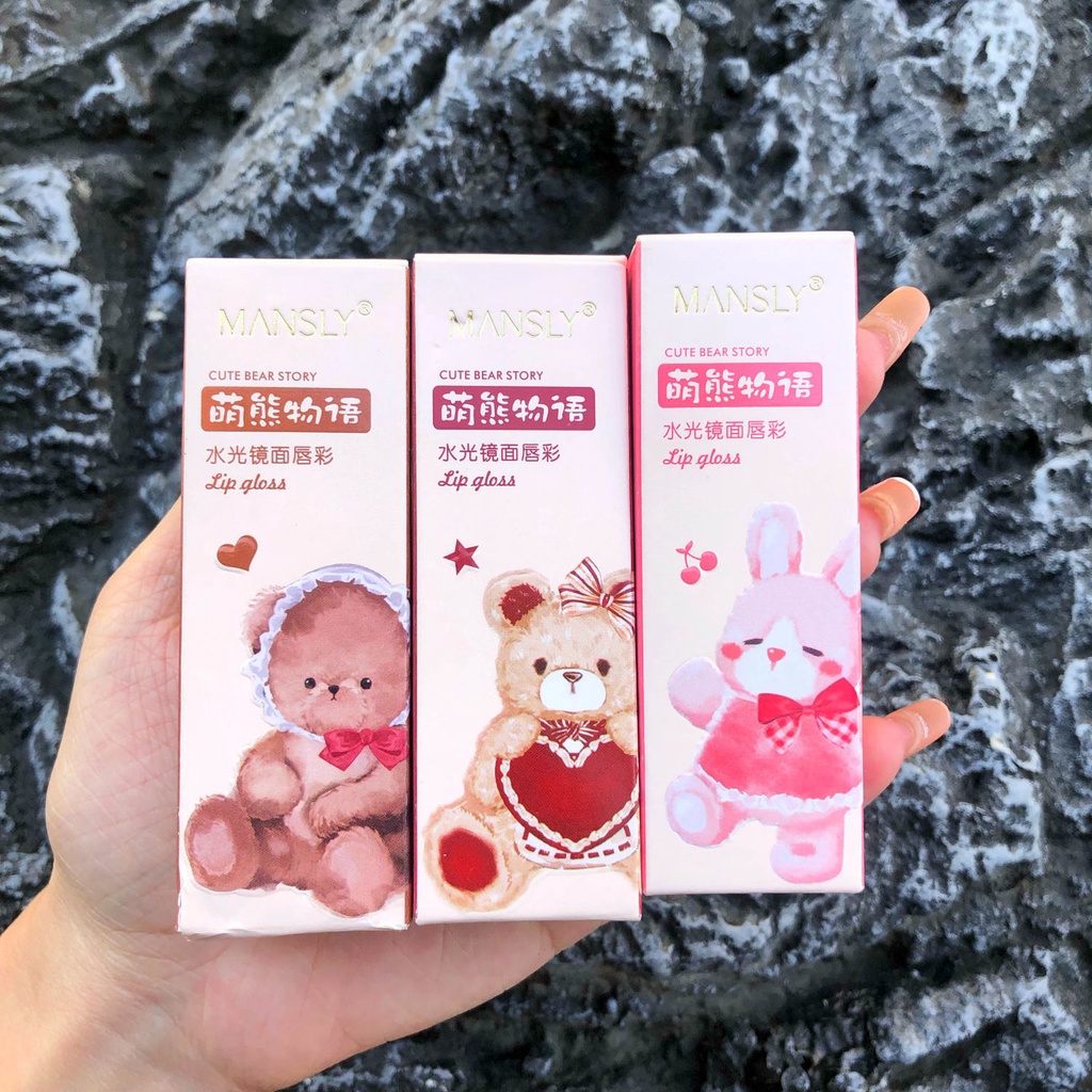 [Hàng mới về] Son bóng MANSLY dưỡng ẩm thiết kế bỏ in hình chú gấu dễ thương