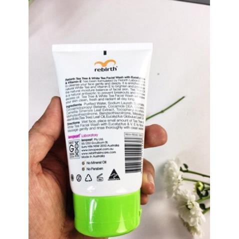 Sữa rửa mặt, gel rửa mặt cho da dầu, tinh chất trà xanh và trà trắng Rebirth - 100ml - Nhập Khẩu Úc, Ngăn Ngừa Mụn | BigBuy360 - bigbuy360.vn