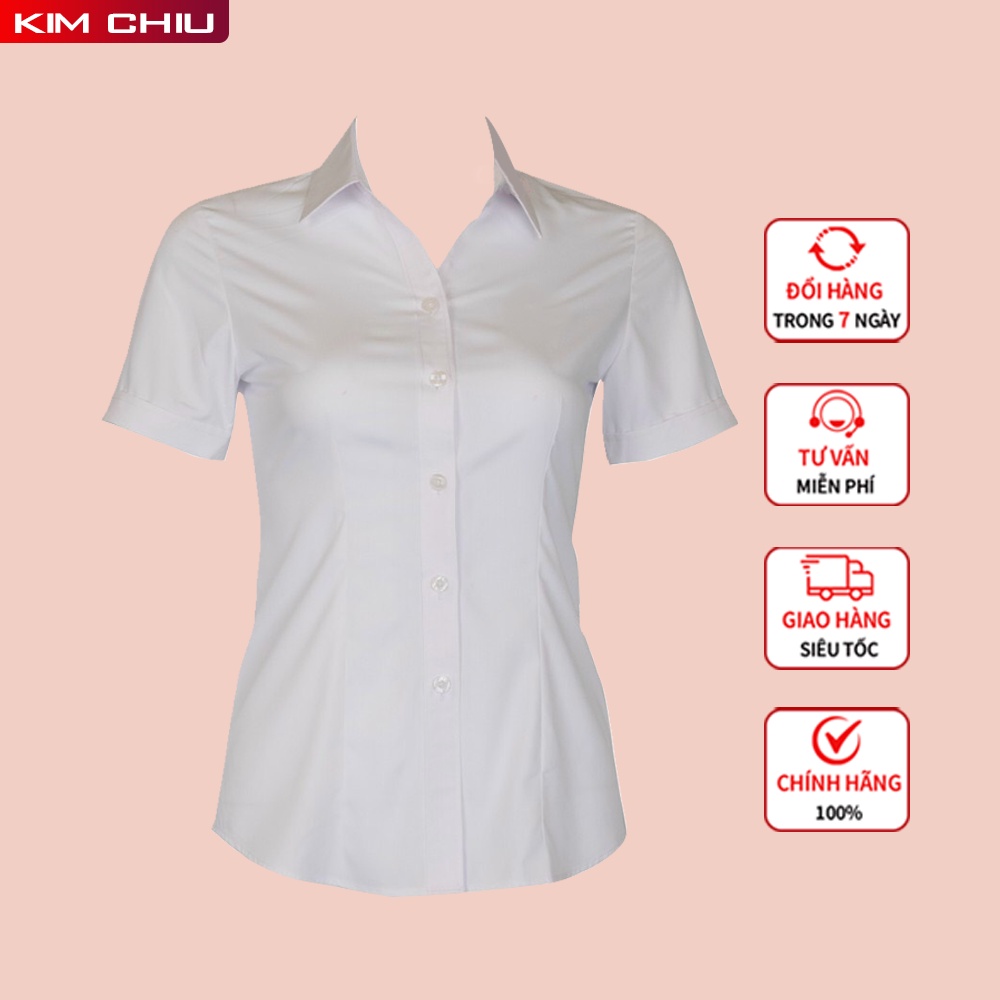 Áo Sơ Mi Nữ Công Sở Cao Cấp KIM CHIU Form Mai An Màu Trắng Tay Ngắn Vải Kate Ý Đẹp Ít Nhăn Không Xù Lông Giãn Nhẹ SMTN01
