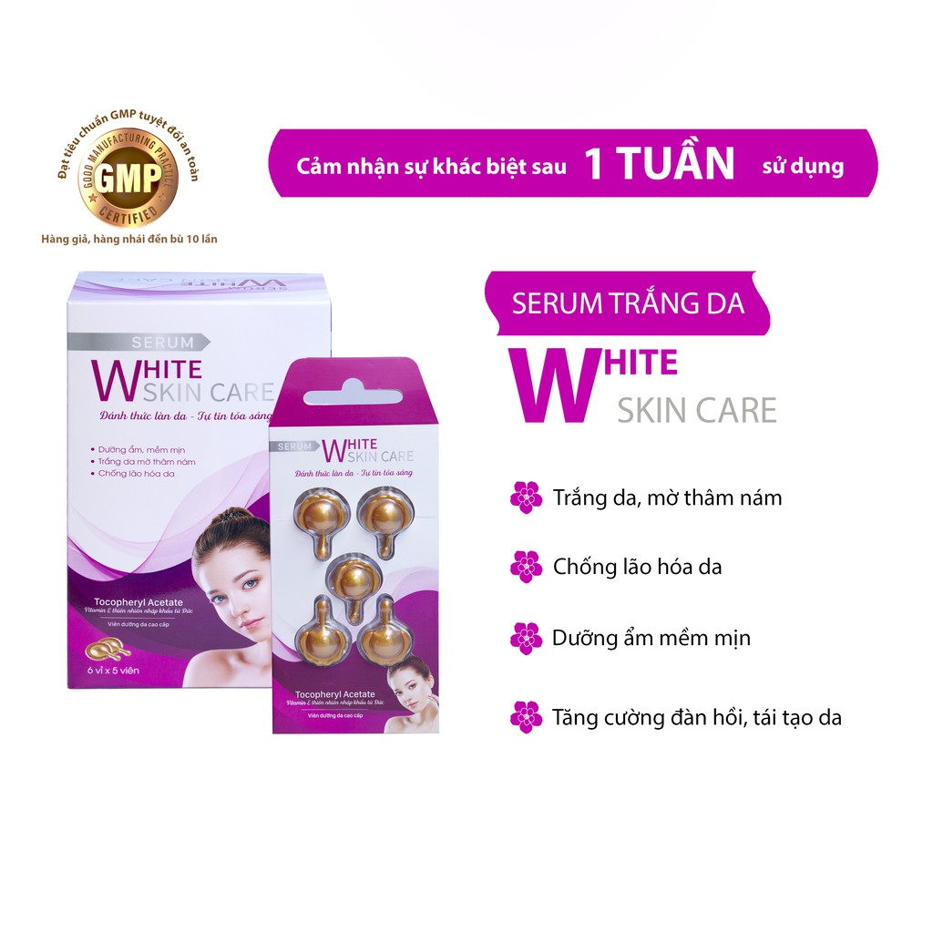 Serum trắng da White Skin Care tinh chất dưỡng cấp ẩm căng mịn chống lão hoá da mặt cổ khô dầu mụn nhạy cảm mờ nám