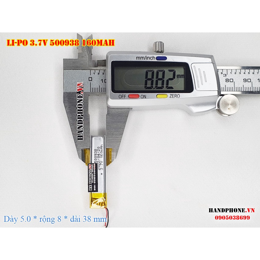 Pin Li-Po 3.7V 500938 160mAh (Lithium Polymer) cho tai nghe Bluetooth, máy ghi âm, máy nghe nhạc, Loa Bluetooth