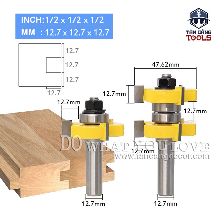 Bộ Mũi Phay Ghép Ván Sàn 25 - 38 mm Cốt 12.7 mm