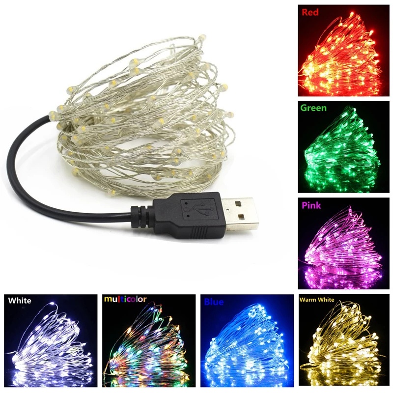 Dây đèn LED 1/5/10M đầu cắm USB không thấm nước dùng trang trí không gian nghệ thuật lấp lánh