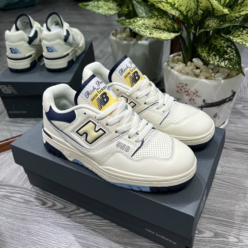 Full box+quà tặng🎁Giày thể thao _Nb 550 Rich Paul kem vàng đế xanh biển nam nữ