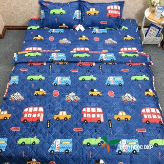 Bộ chăn ga gối cotton poly m2 m6 m8 2m2 mẫu ô tô set chăn ga 5 món