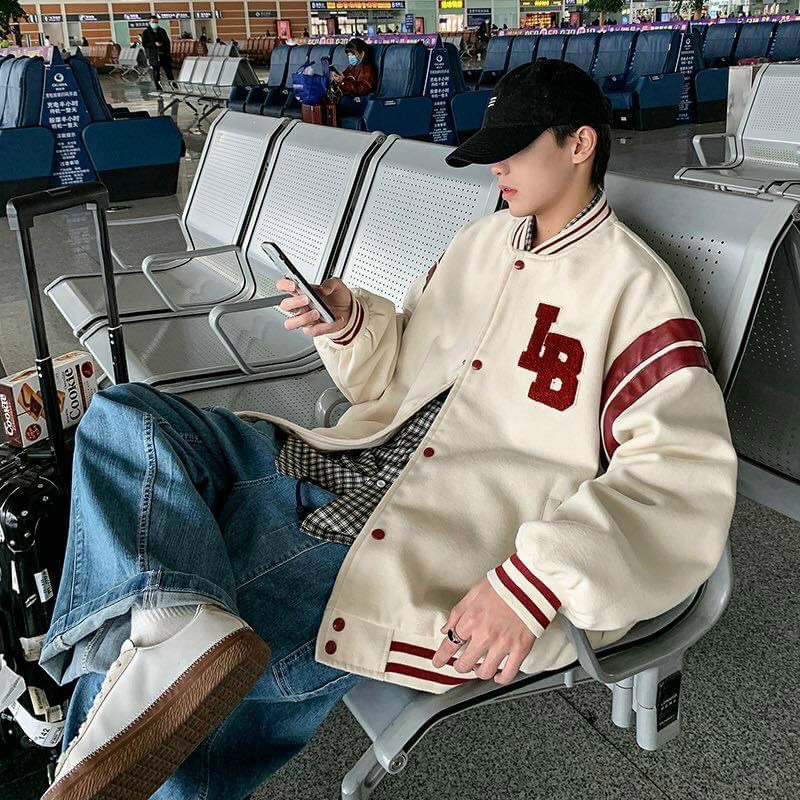 Áo Khoác Bomber Cardigan Nỉ Bông LB Form Rộng Unisex Nam Nữ Ulzzang Phong Cách Hàn Quốc