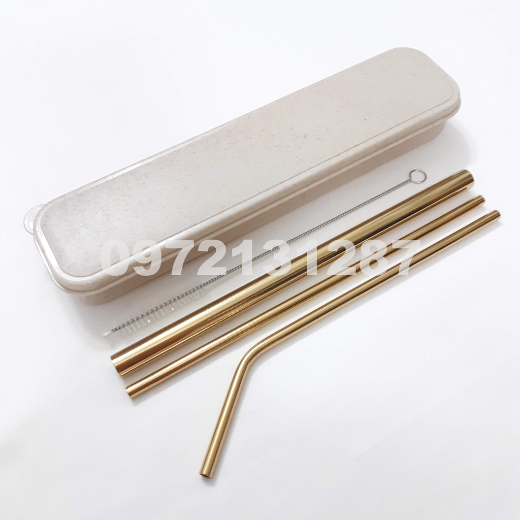 (Hàng loại 1, dày & nặng) Bộ 3 ống hút inox đủ loại kèm 1 cọ rửa và Hộp đựng | BigBuy360 - bigbuy360.vn