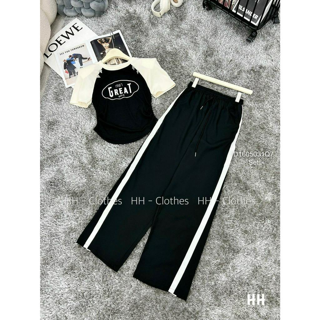 Set áo croptop cổ tròn kèm quần dài