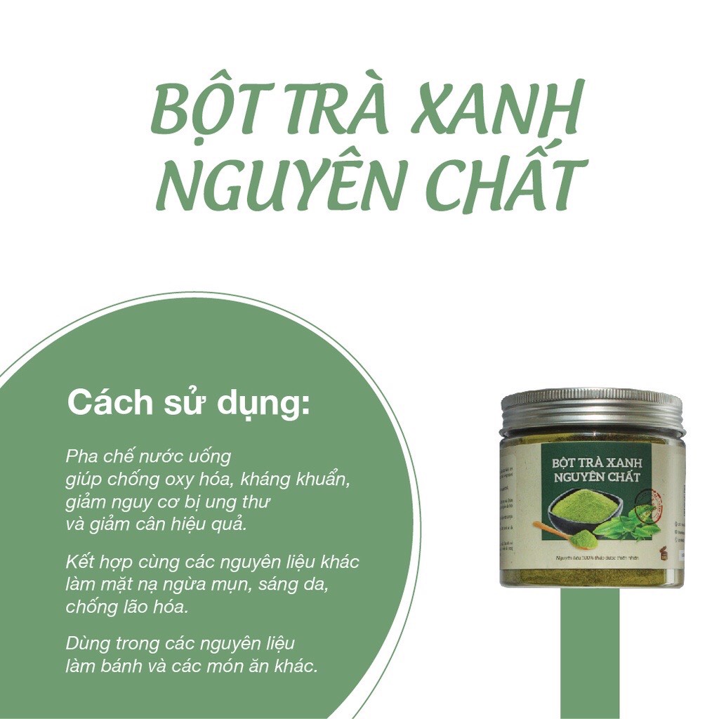 Bột Trà Xanh Nguyên Chất Nguyên Mộc giúp đẹp da giảm cân tăng cường chức năng não và giải độc gan