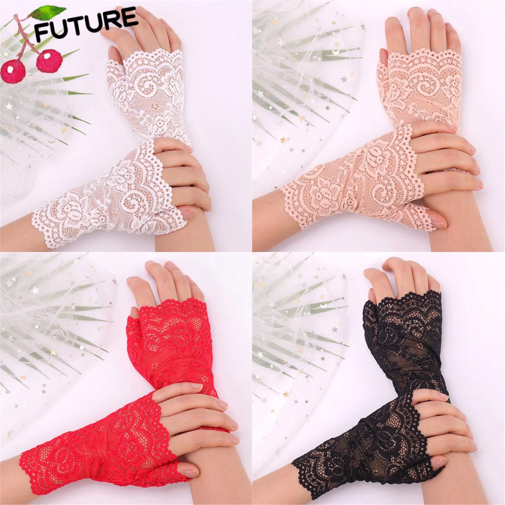 FUTURE Women Lace Gloves Dance Fingerless Mittens Short Gloves Half Finger Sunscreen Fashion Spring Summer Driving Gloves/Multicolor